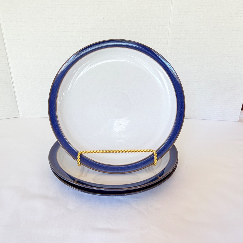 Set of 3 Denby Imperial Blue 10.25 Inch Dinner Plates Blue White England Exc